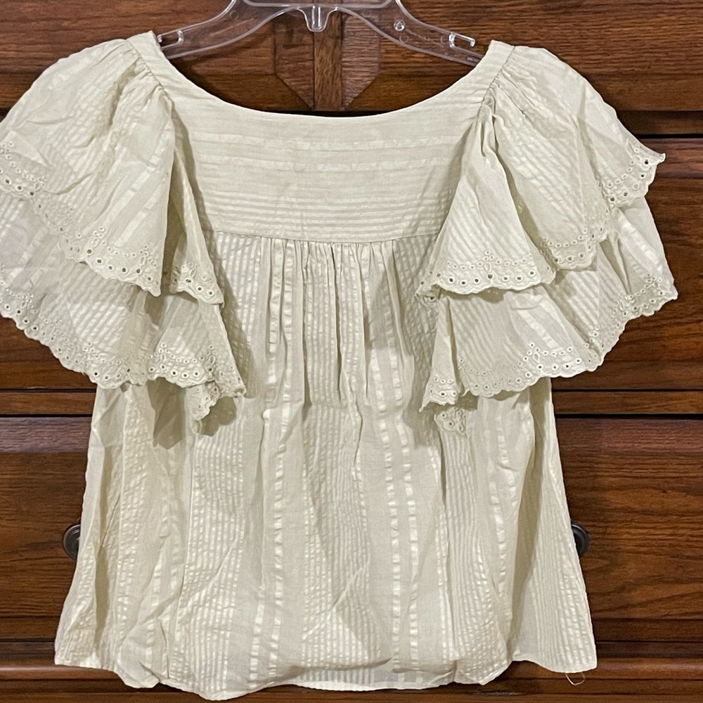 Loft Ruffle Sleeve Eyelet Top size XS - Picture 3 of 9